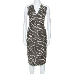 Pre Owned Max Mara Bicolor Patterned Knit Sleeveless Midi Dress M