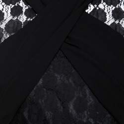 Pre Owned Max Mara Black Crepe Lace Trim Peplum Maxi Dress S