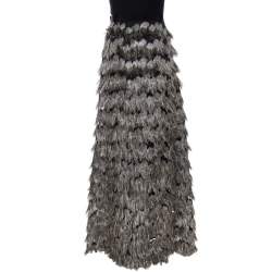 Pre Owned Max Mara Grey Metallic Jacquard Tinsel Fringed Maxi Skirt M