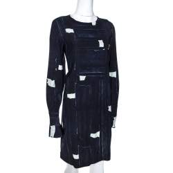 Pre Owned Max Mara Navy Blue Abstract Printed Crepe Shift Dress M