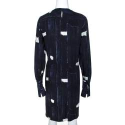 Pre Owned Max Mara Navy Blue Abstract Printed Crepe Shift Dress M