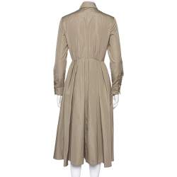 Pre Owned Max Mara Khaki Brown Cotton Button Front Pleated Shirt Dress S