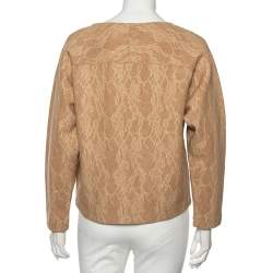 Pre Owned Max Mara Camel Brown Wool Floral Lace Raglan Sleeve Liriche Top S