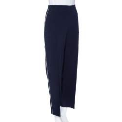 Pre Owned Max Mara Navy Blue Crepe Embellished Trimmed Remo Pants L