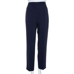 Pre Owned Max Mara Navy Blue Crepe Embellished Trimmed Remo Pants L