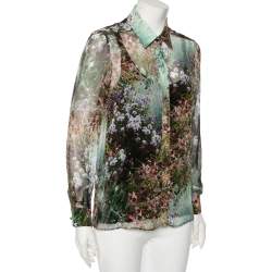 Pre Owned Max Mara Green Floral Printed Canneti Button Front Shirt S