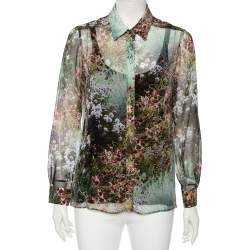 Pre Owned Max Mara Green Floral Printed Canneti Button Front Shirt S