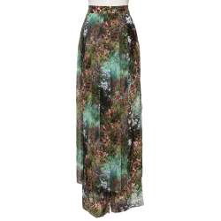 Pre Owned Max Mara Green Floral Printed Silk Canneti Pants S