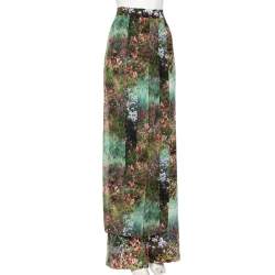 Pre Owned Max Mara Green Floral Printed Silk Canneti Pants S