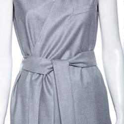 Pre Owned Max Mara Grey Wool Sleeveless Belted Coat M