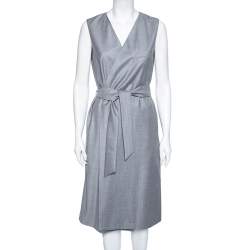 Pre Owned Max Mara Grey Wool Sleeveless Belted Coat M