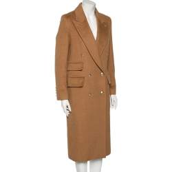 Pre Owned Max Mara Camel Wool Double Breasted Coat S