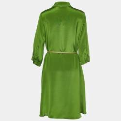 Pre Owned Max Mara Green Silk Belted Tunic Dress S