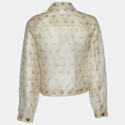 Pre Owned Max Mara Beige Silk Organza Logo Print Sheer Jacket M
