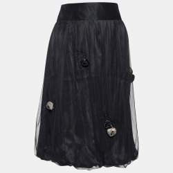 Pre Owned Max Mara Black Floral Applique Tulle Bubble Skirt S