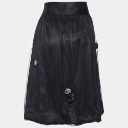 Pre Owned Max Mara Black Floral Applique Tulle Bubble Skirt S