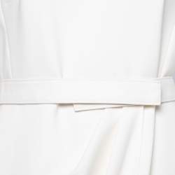 Pre Owned Max Mara Cream Wool Pleat Detailed Belted Shift Dress L