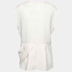 Pre Owned Max Mara Cream Crepe Metallic Trim Pleated Front Blouse XL