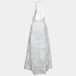 Pre Owned Max Mara White Lurex Jacquard Halter Neck Ermione Wedding Dress M