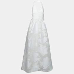 Pre Owned Max Mara White Lurex Jacquard Halter Neck Ermione Wedding Dress M