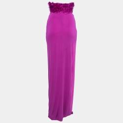 Pre Owned Max Mara Purple Jersey & Tulle Embellished Strapless Maxi Dress S