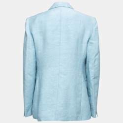Pre Owned Max Mara Blue Linen & Silk Ottuso Double Breasted Blazer L
