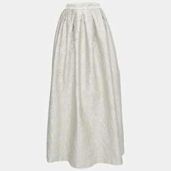 Max Mara Cream Lurex Floral Pattern Jacquard Long Skirt L