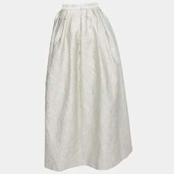 Max Mara Cream Lurex Floral Pattern Jacquard Long Skirt L