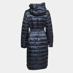 Max Mara The Cube Midnight Blue Quilted Synthetic Belted Hooded Coat M