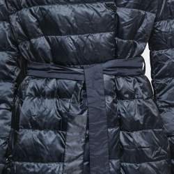 Max Mara The Cube Midnight Blue Quilted Synthetic Belted Hooded Coat M