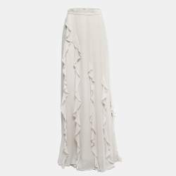 Max Mara Bone White Silk Ruffled Serafin Maxi Skirt S