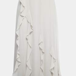 Max Mara Bone White Silk Ruffled Serafin Maxi Skirt S