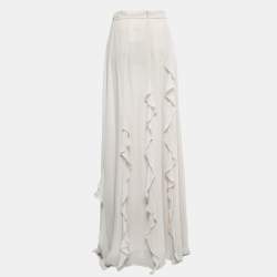 Max Mara Bone White Silk Ruffled Serafin Maxi Skirt S