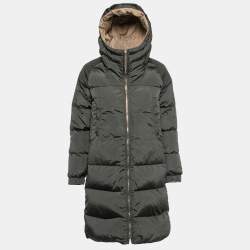 Pre Owned Max Mara Green/Beige Quilted Nylon Padded Mid Length Reversible Coat XS