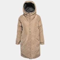 Pre Owned Max Mara Green/Beige Quilted Nylon Padded Mid Length Reversible Coat XS