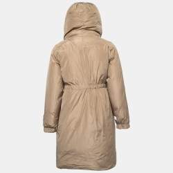 Pre Owned Max Mara Green/Beige Quilted Nylon Padded Mid Length Reversible Coat XS