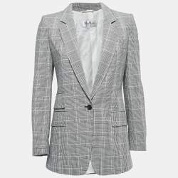 Pre Owned Max Mara Black/White Checked Patterned Cotton Blazer XS