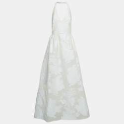 Max Mara White Lurex Jacquard Halter Neck Ermione Gown L