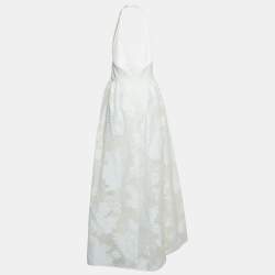 Max Mara White Lurex Jacquard Halter Neck Ermione Gown L