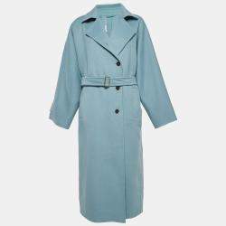 Max Mara Blue Wool Single Breasted Belted Trench Coat L