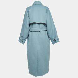 Max Mara Blue Wool Single Breasted Belted Trench Coat L