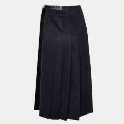 Max Mara Black Camel Wool Side Open Plata Kilt Skirt L