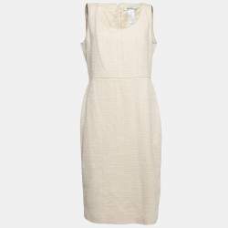 Max Mara Cream Tweed Sleeveless Sheath Dress L