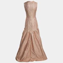 Max Mara Pink Lurex Jacquard Evening Gown S