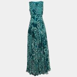 Max Mara Green Animal Printed Silk Sleeveless Maxi Dress S