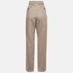 Pre Owned Max Mara Beige Virgin Wool Loose Fit Trousers L
