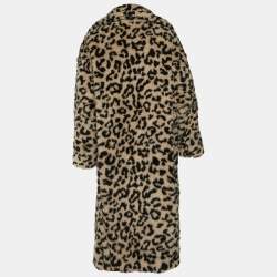 Max Mara Pale Beige Leopard Print Alpaca Wool Teddy Bear Coat L