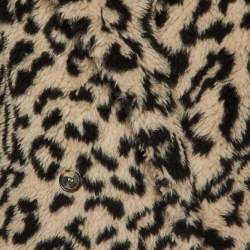 Max Mara Pale Beige Leopard Print Alpaca Wool Teddy Bear Coat L