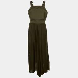 مملوكة مسبقًا Max Mara Sfilata Olive Green Cotton & Silk Overlay Jumpsuit M