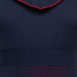 Max Mara Shine Navy Blue & Red Knit Ruffled Flared Dress M
